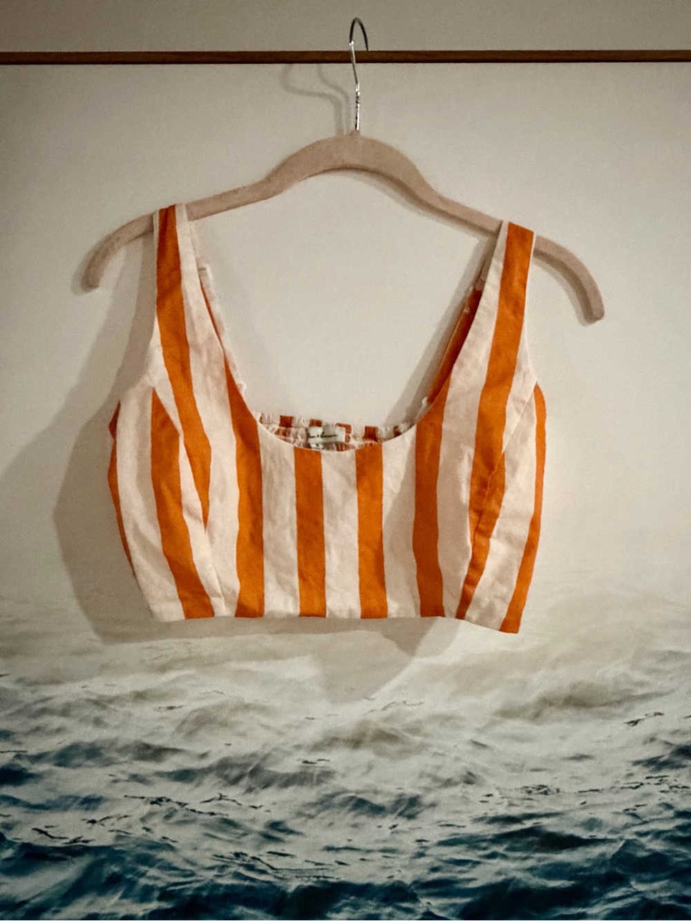 Striped Orange & White Smocked Back Crop Tank